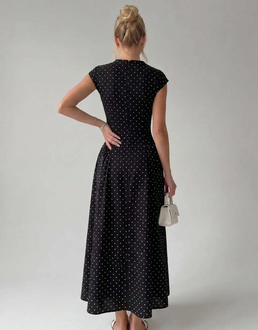 Vintage Polka Dot Ruched Midi Dress