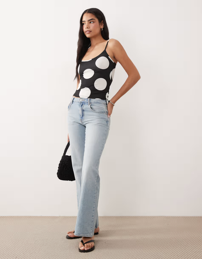 Scoop cami top in mono polka dot