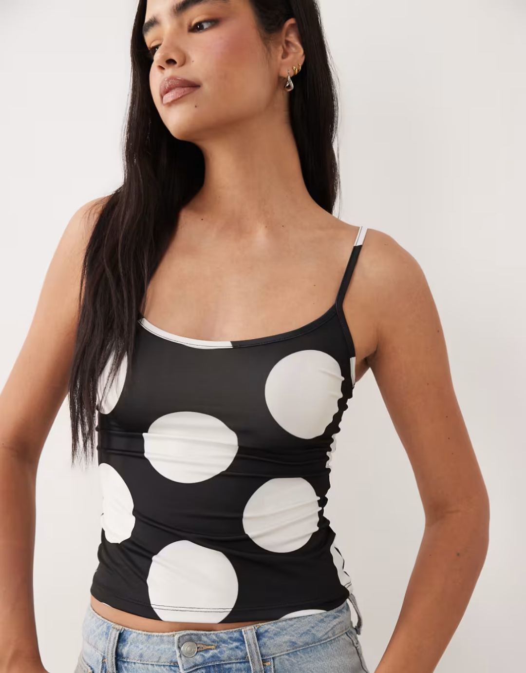 Scoop cami top in mono polka dot