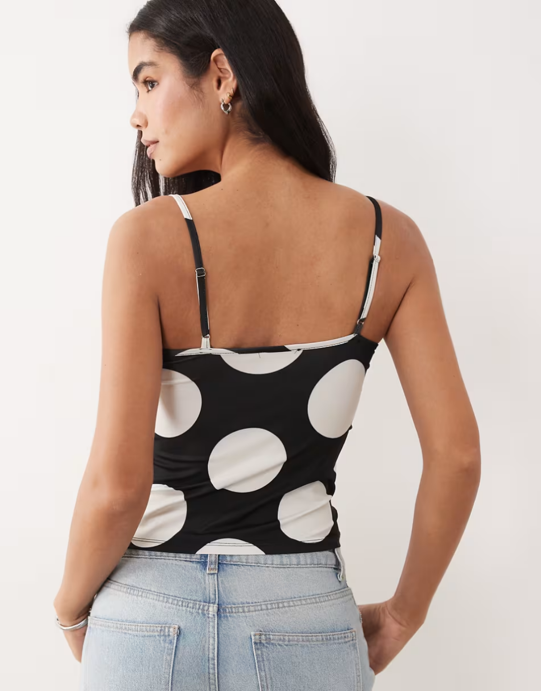 Scoop cami top in mono polka dot
