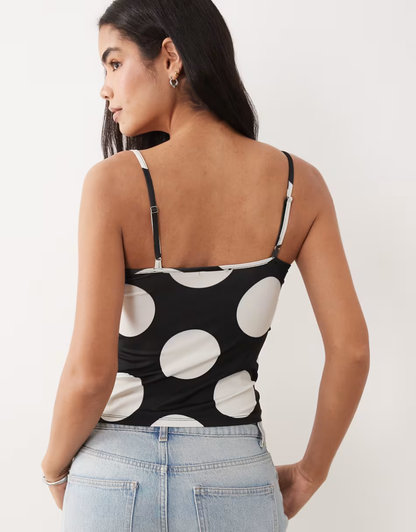 Scoop cami top in mono polka dot