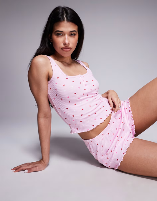 Boux Avenue heart rib knit shorts and camisole pajama set in pink