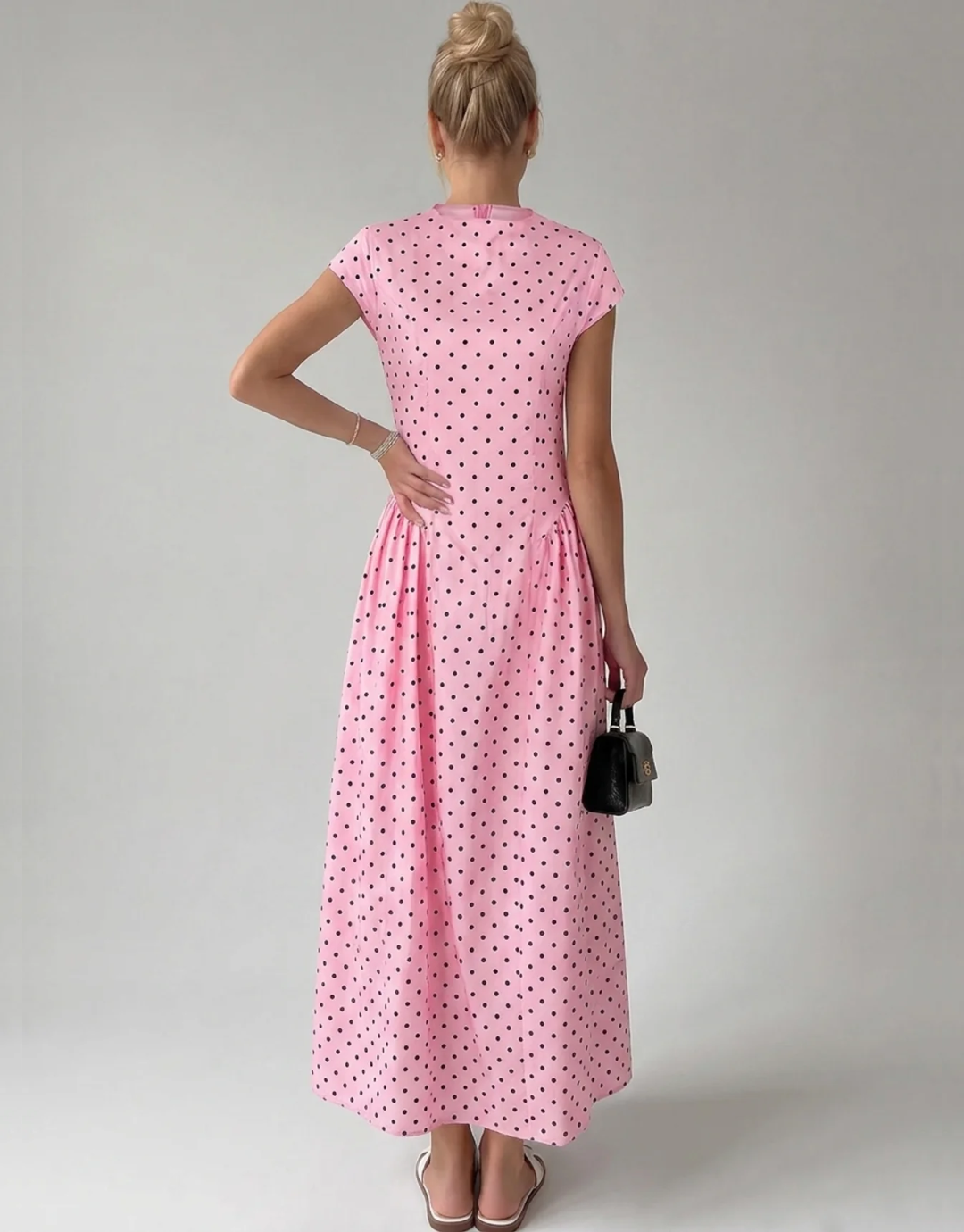 Vintage Polka Dot Ruched Midi Dress