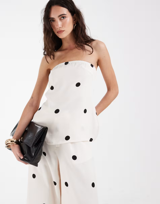Bronze Snake Romy bandeau and pants polka dot set in white