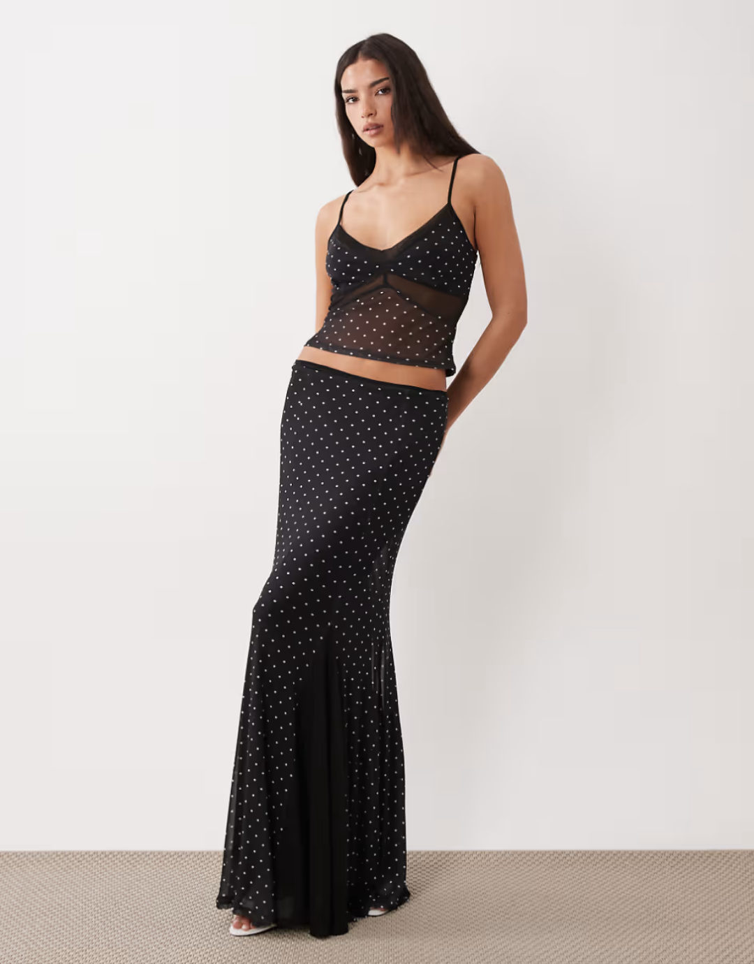 Polka dot mesh set in black
