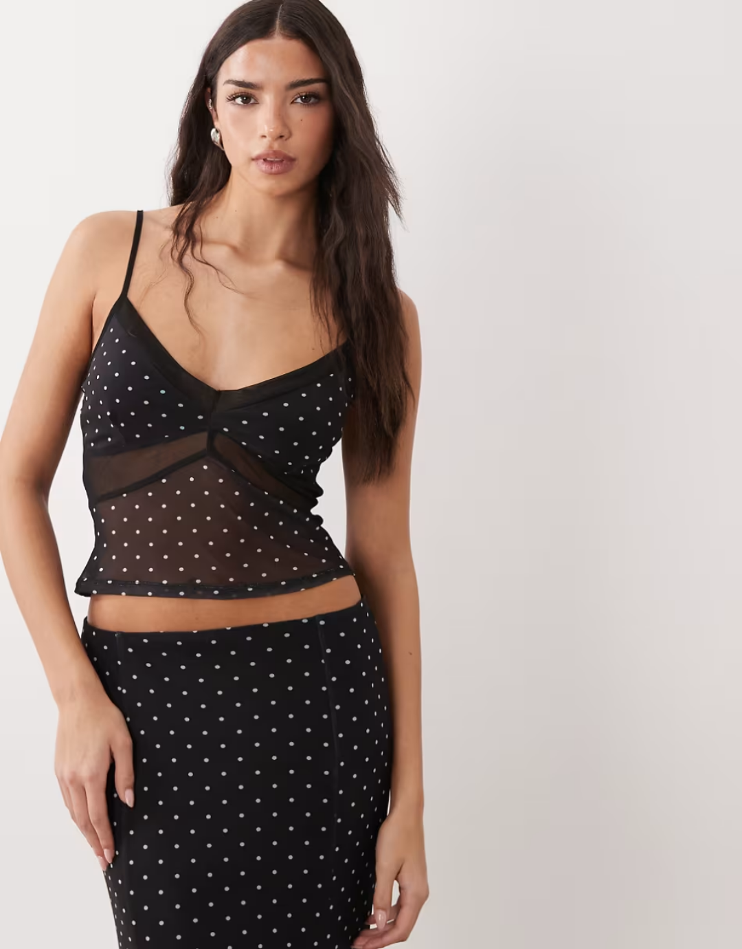 Polka dot mesh set in black