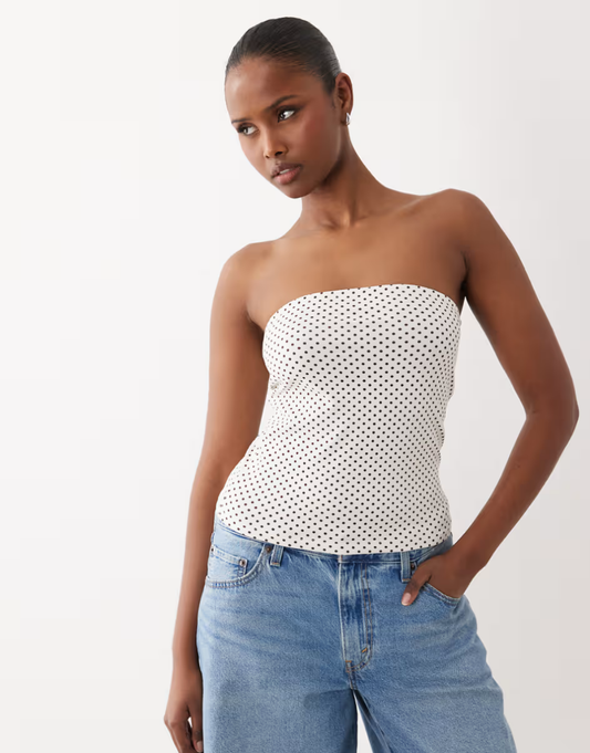 The Frolic exclusive cotton bandeau top in cream polka dot
