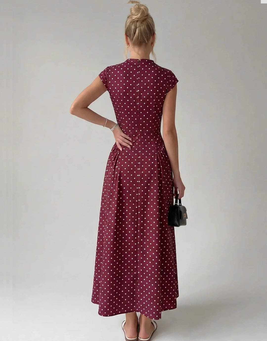Vintage Polka Dot Ruched Midi Dress