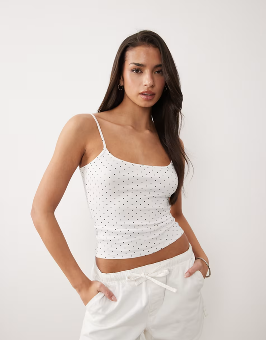 Gina Tricot strap tank top in white polka dot