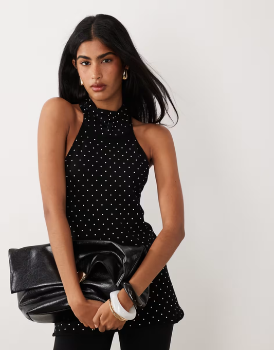 Gina Tricot polka dot knit top in black